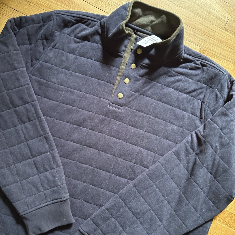 Orvis Sweatshirt Men's XXL Battenkill Quilted Pullover 1/4 Snap Button Cozy Navy